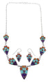 Southwest Multicolor Inlay Sterling Silver Link Necklace Set WX71716
